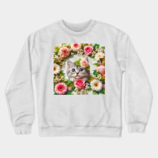 Petals and Paws: A Funny and Cute Cat's Enchanting Floral Frolic Crewneck Sweatshirt